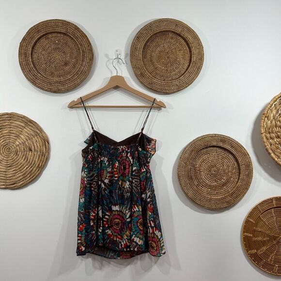 Vintage Y2K 2000s Candie's Brown Colorful Ruffle Sleeveless Tank Top Medium Boho - Picture 3 of 7